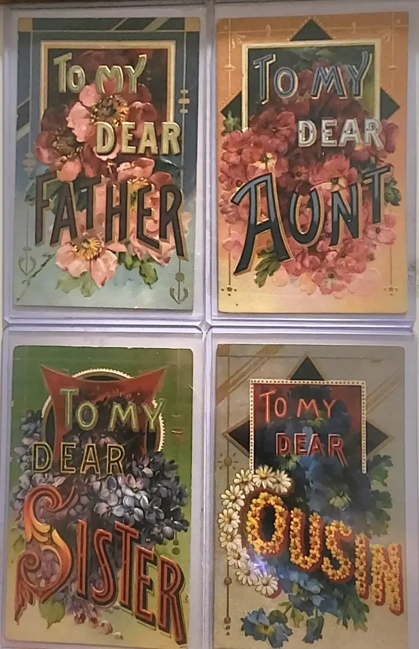 Lot Of Four Vintage Antique Embossed Postcards Flowers Father Aunt Sister Cousin